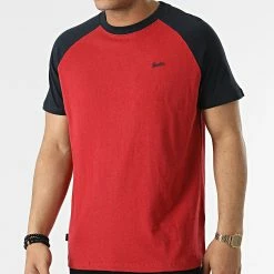 Meilleure affaire 🎉 Tee 👕 Shirt Raglan Vintage ⚾ Baseball Rouge Bleu Marine de Superdry 🔔