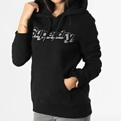 Remise 😀 Sweat Capuche Vintage Classic Metallic Noir de Superdry 🌟