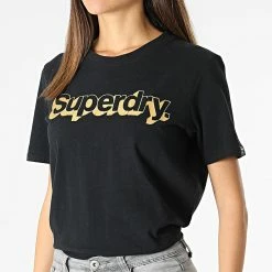 Promo 💯 Tee 👚 Shirt Femme Vintage Classic Metallic Noir Doré de Superdry ⌛ -Superdry Soldes superdry 315947 W1010815A 02A 20220506T105257 03