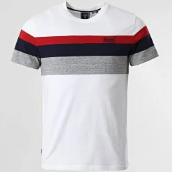 Promo 🧨 Tee 👕 Shirt OL Classic YD Stripe M1011513A Blanc de Superdry 🎉