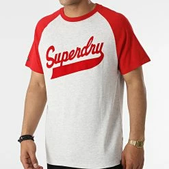 Meilleure vente 🎁 Tee 👕 Shirt Vintage Americana ⚾ Baseball M1011324A Gris Chiné Rouge de Superdry 🥰