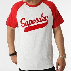 Meilleure vente 🎁 Tee 👕 Shirt Vintage Americana ⚾ Baseball M1011324A Gris Chiné Rouge de Superdry 🥰 -Superdry Soldes superdry 318442 M1011324A 5WB 20220513T160850 03
