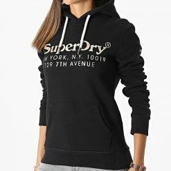 Budget ✨ Sweat Capuche Femme Vintage Venue Noir Doré de Superdry 🤩