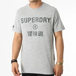 Grosses soldes 🎁 Tee 👚 Shirt Vintage Corp Logo M1011328B Gris Chiné de Superdry 🧨