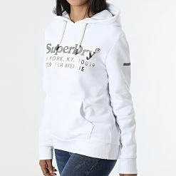 Le moins cher 👏 Sweat Capuche Femme Vintage Venue Blanc Argenté de Superdry 🎉