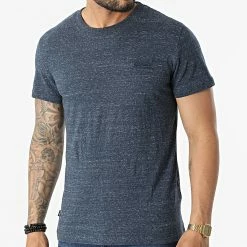 Offres 🔥 Tee 👚 Shirt Vintage Logo Embroidery M1011245A Bleu Marine Chiné de Superdry 😍