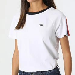 Remise 🔔 Tee 👕 Shirt Femme A Bandes W1010851A Blanc de Superdry 🔔 -Superdry Soldes superdry 324814 W1010851A 04C 20220719T143315 03