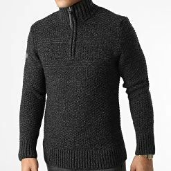 Acheter ✨ Pull Col Zippé M6110308A Noir Chiné de Superdry ⌛