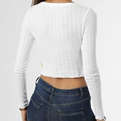 Remise 😉 Tee 👕 Shirt Manches Longues Crop Femme Vintage Pointelle Blanc de Superdry 😀 -Superdry Soldes superdry 330557 W6011375A 01C 20220819T135818 04