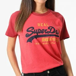 Nouveau ✔️ Tee 👚 Shirt Femme Raglan Vintage Logo Heritage Rouge de Superdry 👏