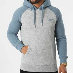 Meilleure vente 🤩 Sweat Capuche Vintage Logo Gris Chiné Bleu de Superdry 🥰