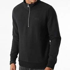 Nouveau 👍 Sweat Col Zippé M2012396A Noir de Superdry 🔔
