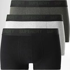 Meilleure vente 🥰 Lot De 3 Boxers Classic Noir Vert Kaki Gris Chiné de Superdry ✔️