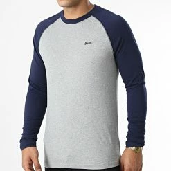 Grosses soldes 🌟 Tee 👕 Shirt Manches Longues Raglan M6010549A Gris Chiné Bleu Marine de Superdry 🎁