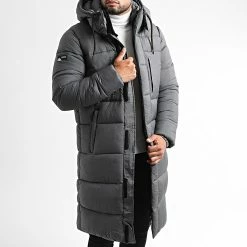 Bon marché ✔️ Doudoune Longue Capuche Touchline M5011242A Gris Anthracite de Superdry ⌛