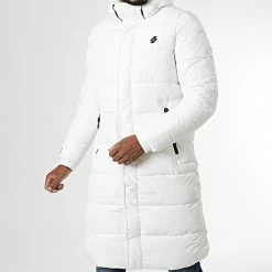 Meilleure vente 🔥 Doudoune Longue Capuche Code M5011513A Blanc de Superdry ✨