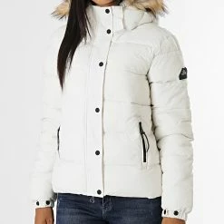 Coupon ❤️ Doudoune Capuche Fourrure Femme Vintage Blanc de Superdry 😀