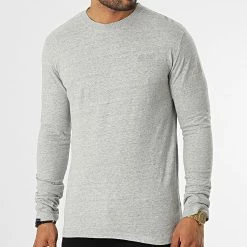 Bon marché 😀 Tee 👚 Shirt Manches Longues Vintage Logo Embroidery M6010550A Gris Chiné de Superdry 🔔