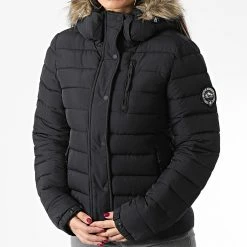 Meilleure affaire 🧨 Doudoune Capuche Fourrure Femme Fuji Noir de Superdry 💯