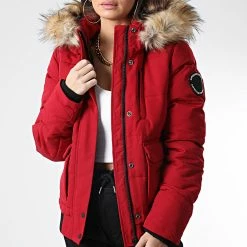 Remise 💯 Doudoune Capuche Femme Fourrure W5010995A Rouge de Superdry ⭐
