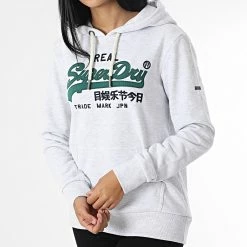 Budget 🎉 Sweat Capuche Femme Vintage Logo Heritage W2011724A Gris Chiné de Superdry 😍