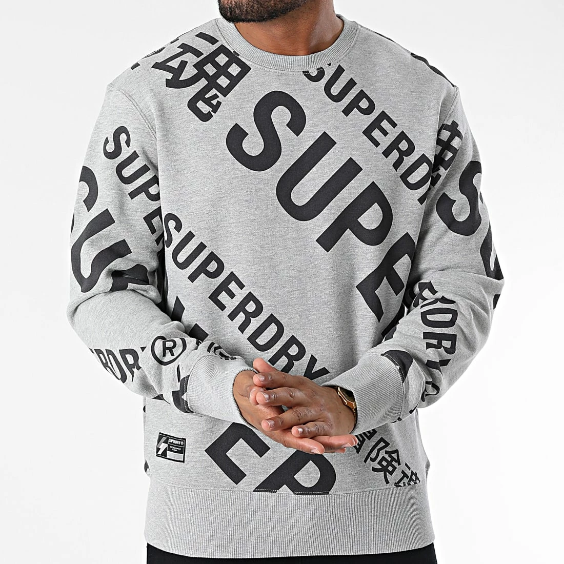 Promo 👏 Sweat Crewneck Code Classic AOP M2012136A Gris Chiné de Superdry 🧨 3 Promo 👏 Sweat Crewneck Code Classic AOP M2012136A Gris Chiné de Superdry 🧨