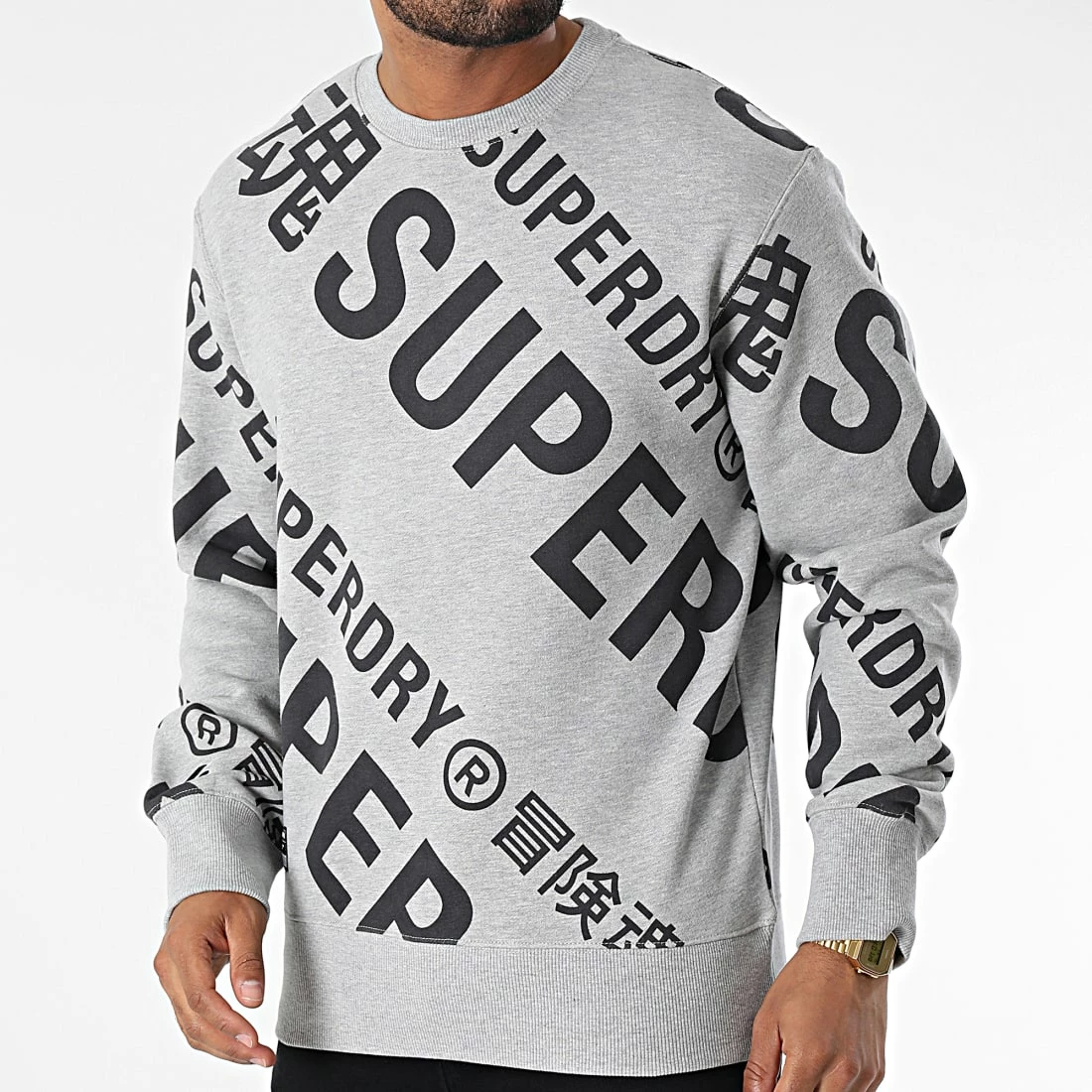 Promo 👏 Sweat Crewneck Code Classic AOP M2012136A Gris Chiné de Superdry 🧨 5 Promo 👏 Sweat Crewneck Code Classic AOP M2012136A Gris Chiné de Superdry 🧨 – Image 3