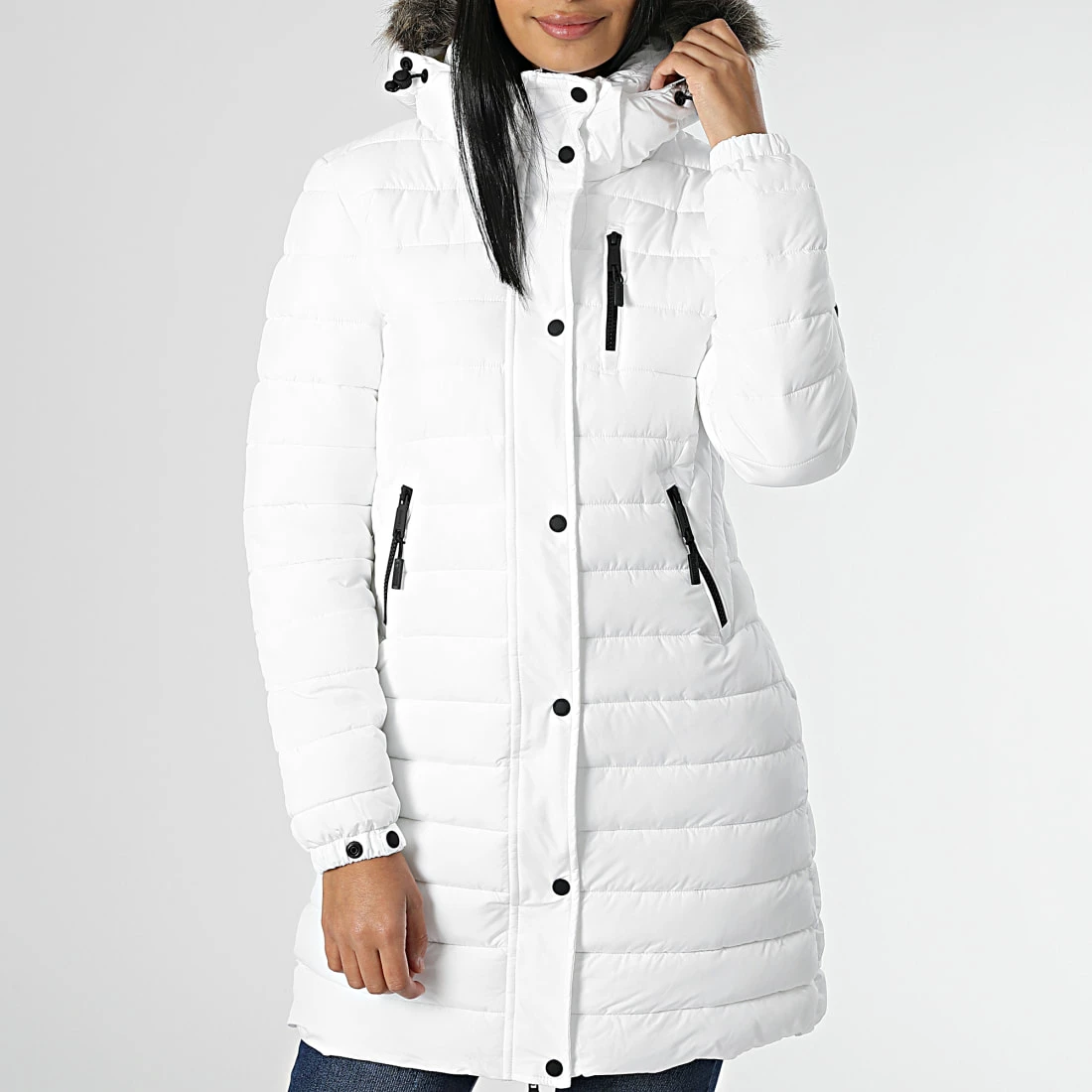 Remise 💯 Doudoune Longue Capuche Fourrure Femme Super Fuji Blanc de Superdry 🎉 3 Remise 💯 Doudoune Longue Capuche Fourrure Femme Super Fuji Blanc de Superdry 🎉