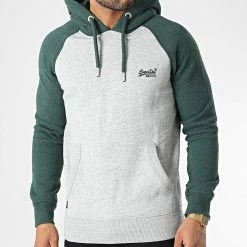 Meilleure affaire ❤️ Sweat Capuche Vintage Logo Gris Chiné Vert de Superdry ❤️