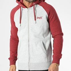 Meilleur prix 😉 Sweat Capuche Zippé Vintage Logo Embroidery ⚾ Baseball Gris Chiné Bordeaux de Superdry 🤩 -Superdry Soldes superdry 344780 M2012402A 6YC 20221031T141721 03