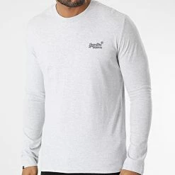 Tout neuf 😍 Tee 👕 Shirt Manches Longues M6010550B Gris Chiné de Superdry 👍 -Superdry Soldes superdry 346015 M6010550B 5WB 20221031T122127 03