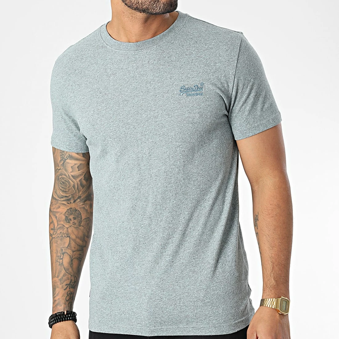 Coupon 🥰 Tee 👕 Shirt M1011245A Bleu Clair Chiné de Superdry 🔔 5 Coupon 🥰 Tee 👕 Shirt M1011245A Bleu Clair Chiné de Superdry 🔔 – Image 3