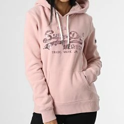 Le moins cher ⭐ Sweat Capuche Femme Vintage Logo Embellish W2011826A Rose de Superdry 👏